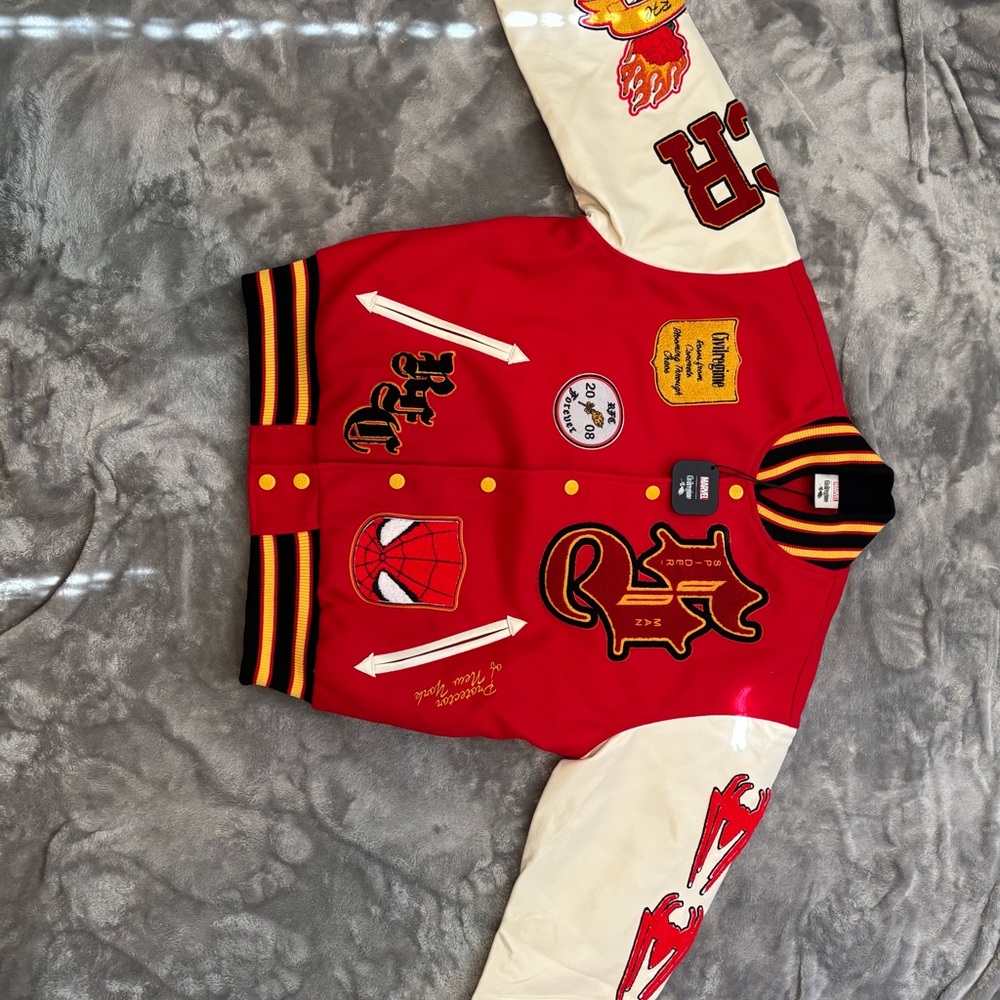 Civil regime x Marvel Red and White Varsity-Style